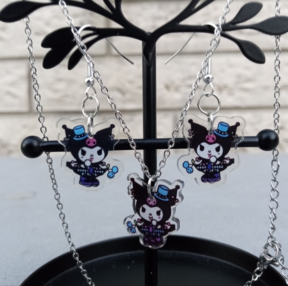 2/$10 Sanrio Grunge Kuromi Earring And Necklace Set NWT Handmade - Picture 1 of 3